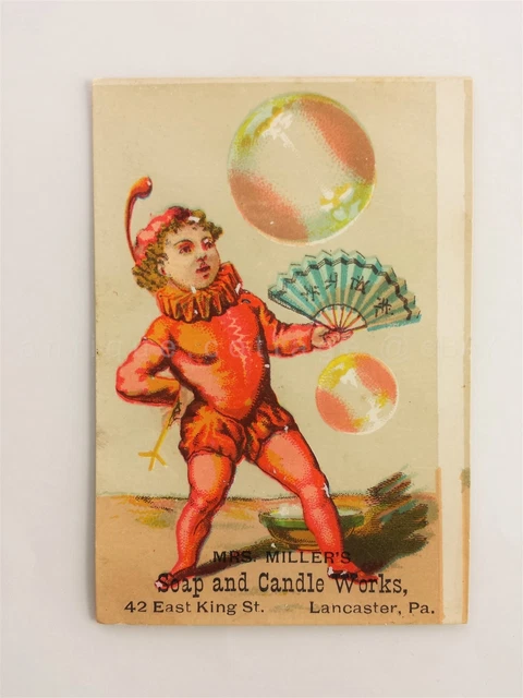 1880s antique MRS MILLER SOAP & CANDLE WORKS lancaster pa VICTORIAN TRADE CARD