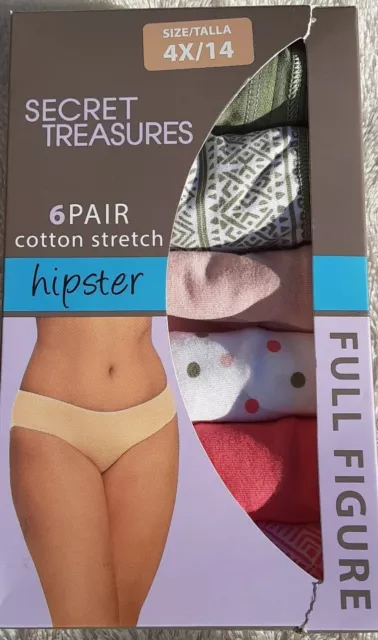 SECRET TREASURES 6-PACK Hipster Panties Cotton Stretch Full Figure