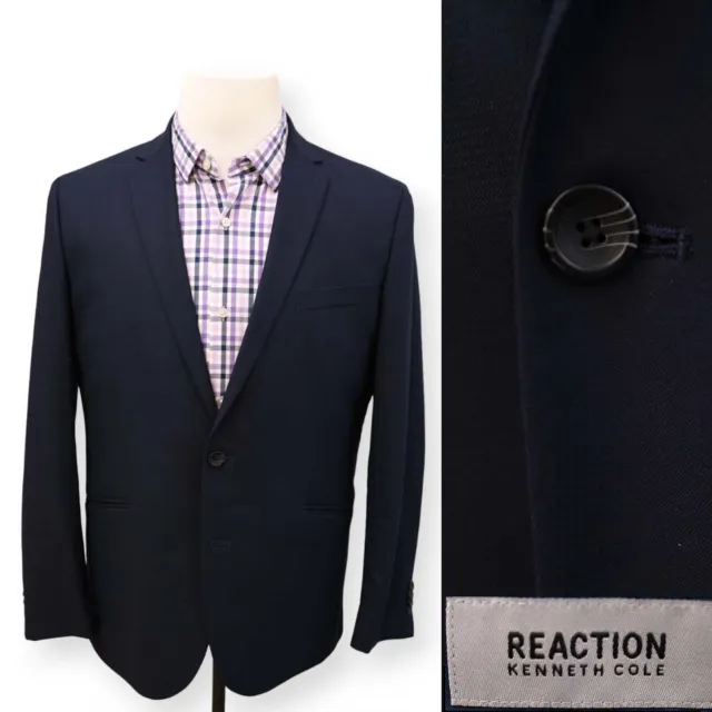 KENNETH COLE REACTION mens solid blue slim fit sport coat suit jacket blazer 42R
