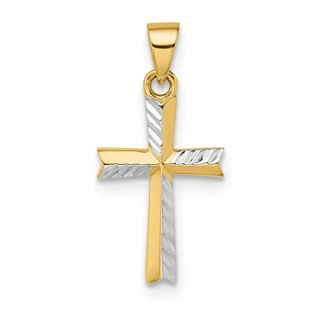 14K Yellow Gold w/Rhodium Diamond-cut Small Latin Cross Pendant