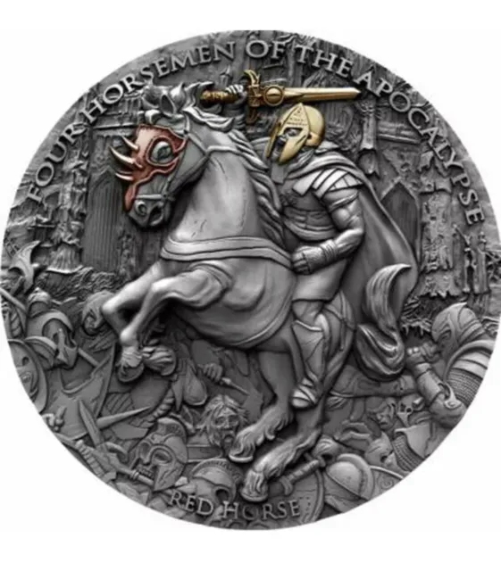 2019 2 Oz Silver Niue $5 RED HORSE, Four horseman Of The Apocalypse Coin.