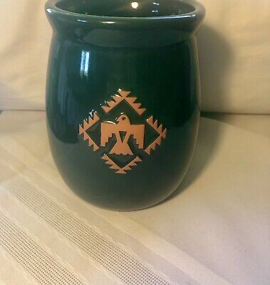 Frankoma Pottery Native American Crock Green Terra Cotta Thunderbird Vase Rare