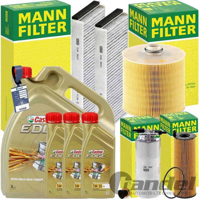 MANN INSPEKTIONSPAKET+CASTROL 5W30 MOTORÖL passend für 2.7+3.0 TDI AUDI