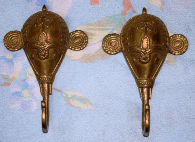 Brass Ganesha Wall Hook Set Of 02 Pieces Bastar Art Elephant Face Hanger EK178