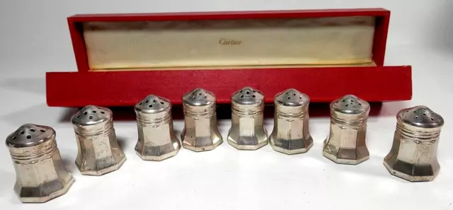 Vintage Cartier 8 Individual Salt Pepper Shakers Set Sterling Silver W / Boxes