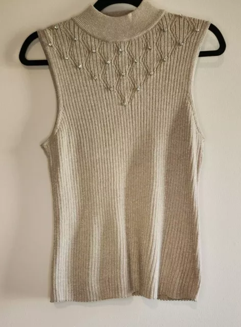 XL Carmen Marc Valvo Embellished Metallic Knit Tank Top - preowned