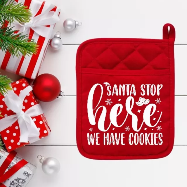 Santa Stop Here - Pot Holder - Hot Pad - Oven Mitt - Christmas - Gift - 031