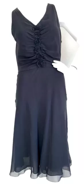 NEW* Ann Taylor Dress Silk Chiffon VNeck Sleeveless Soutache Flutter Hem Black 8