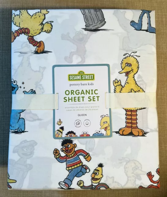 Pottery Barn Sesame Street Sheet Set Queen Grover Cotton 4pc Kids New Big Bird