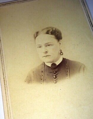 Antique Woman W/ Mourning Pin & Unusual Earrings! Old Victorian Fashion CDV! MA