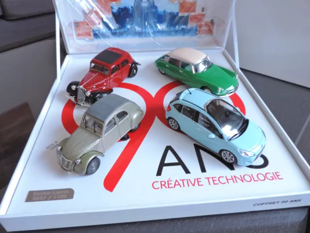 COFFRET 90 ANS de CITROEN 4 VOITURES DS 2CV TRACTION C3 COLLECTION NOREV 1/43