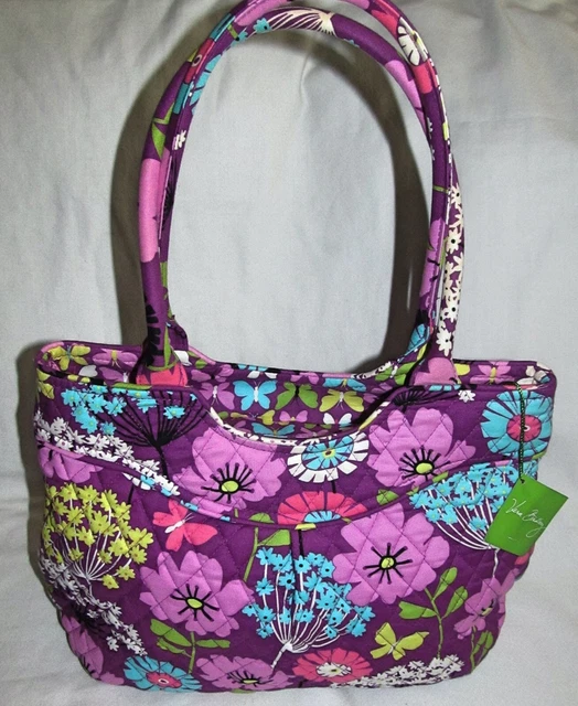New Vera Bradley Pleated Shoulder Bag Flutterby Butterfly Tote Purse Retired
