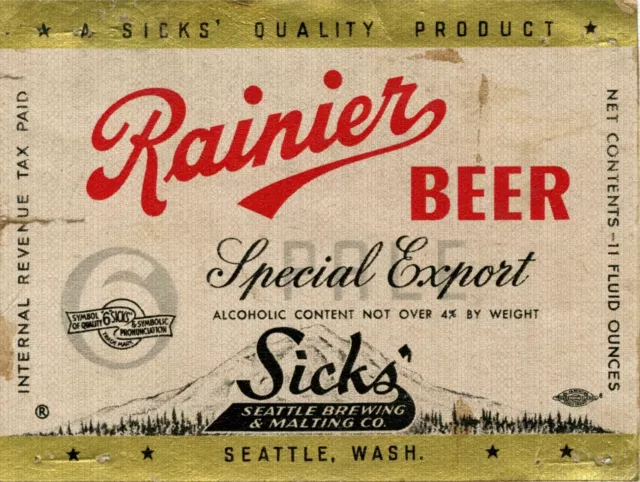 Rainier Special Export Beer Label 9" x 12" Metal Sign