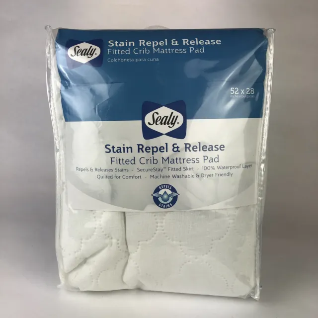Sealy Stain Repel and Release Fitted Crib Waterproof Quilted Mattress Pad Baby