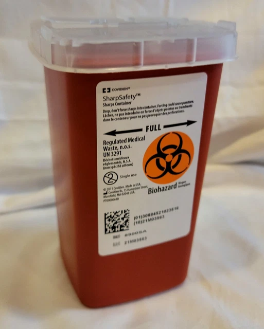 1 Quart Sharps Container Biohazard Needle Disposal Tattoo, Piercing, Medical