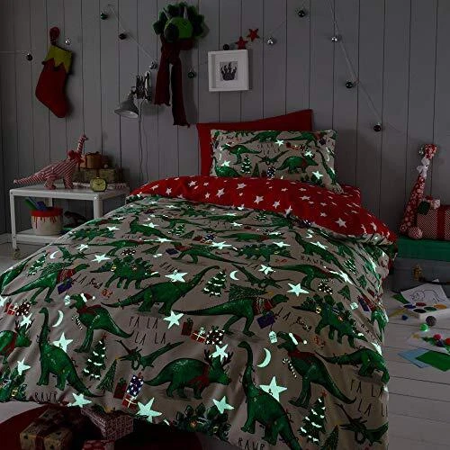 Girls Boys Kids Christmas Dinosaur Glow In The Dark Taupe