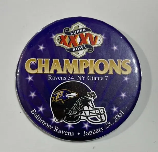 Baltimore Ravens Super Bowl Xxxv Champs Nfl Football Vintage Pinback/Button New