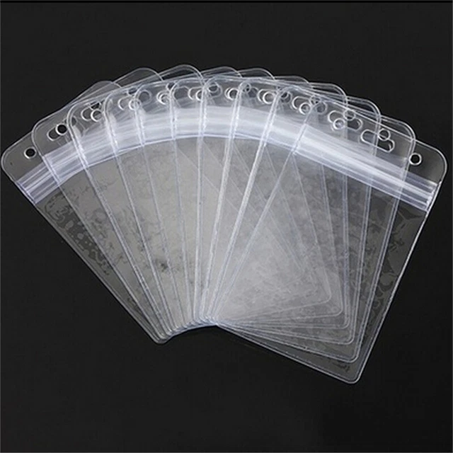 10Pcs Vertical Transparent Vinyl Plastic Clear ID Card Badge Holdey3