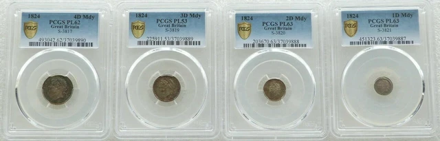 1824 Great Britain George IV Maundy Silver 4 Coin Set PCGS PL63 - PL53