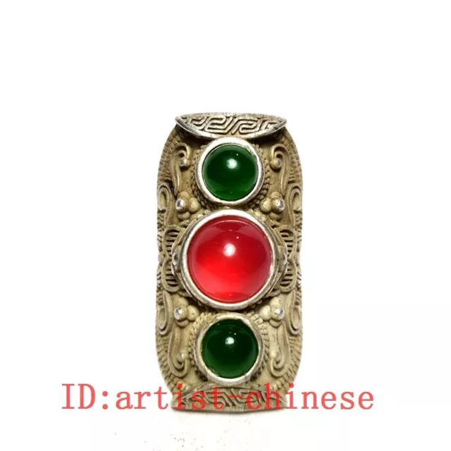 Collection Old China Tibet Silver Handmade Inlay jewelry Ring Ornament Gift