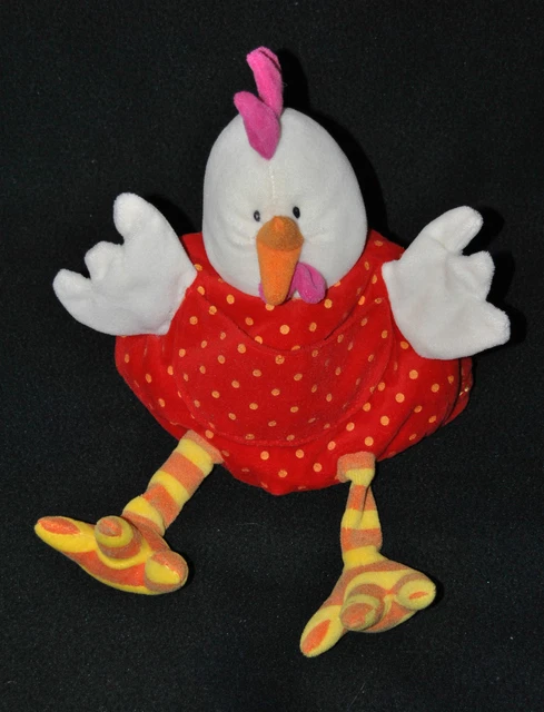 Peluche Doudou Marionnette Poule Coq LILLIPUTIENS Rouge Blanc Grelot 30 Cm TTBE
