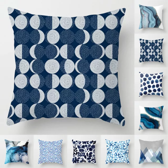 Abstract Blue Geometric Printed Throw Pillowcase Square Cushion Cover Home Decor