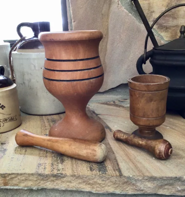 VINTAGE MORTAR AND PESTLE WOODEN SET OF 2 ROJAS FERNANDEZ Columbia