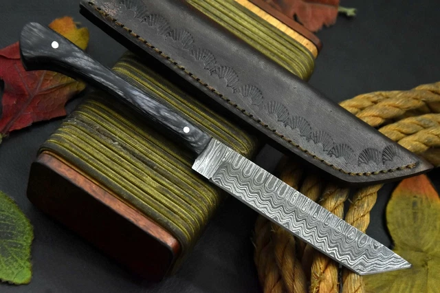 8.4"OAL Custom Hand Forged Damascus Steel Tanto Hunting Knife Handmade (Q690-A) 2