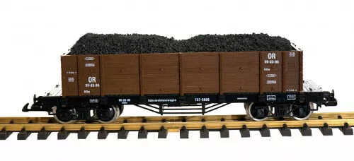 Zenner Hochbordwagen mit Kohle Ladegut Spur G, (G scale) braun, Edelstahlräder,