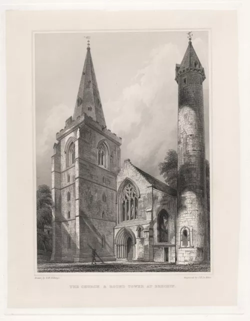 Brechin Cathedral Tower Angus Scotland Stahlstich engraving Billings 1850