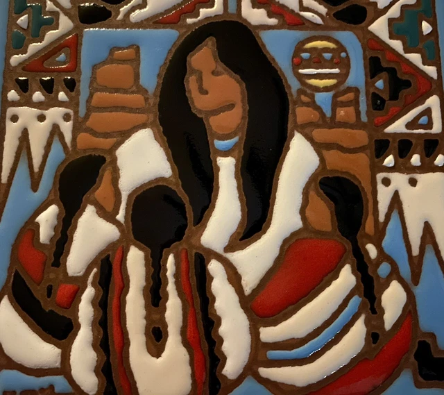 Earthtones The Storyteller Pueblo Ceramic Tile Trivet Decor Tile 6” Cork Back