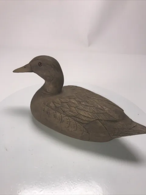 Antique Hand Carved Primitive Wooden Duck Decoy With Glass Eyes - USA