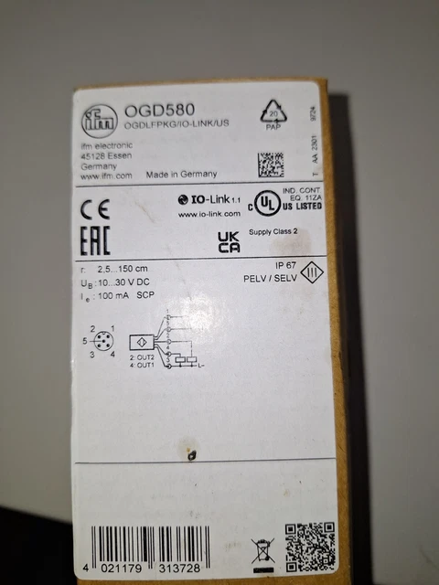 IFM Lazer Uzaklık Sensörü O1D120 O1DLF3KG/IO-LINK 2 Lazer Koruma Sınıfı