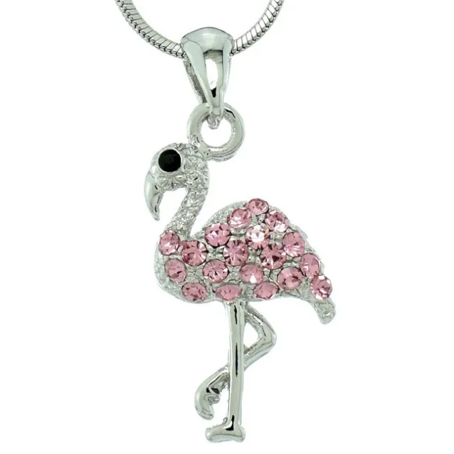 Flamingo Made With Swarovski Crystal Elegant Bird Pink Pendant Necklace Jewelry