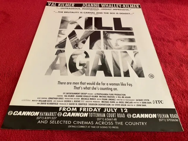 Pad13) Filmwerbung 12X9" Kill Me Again: Val Kilmer, Joanne Whalley-Kilmer