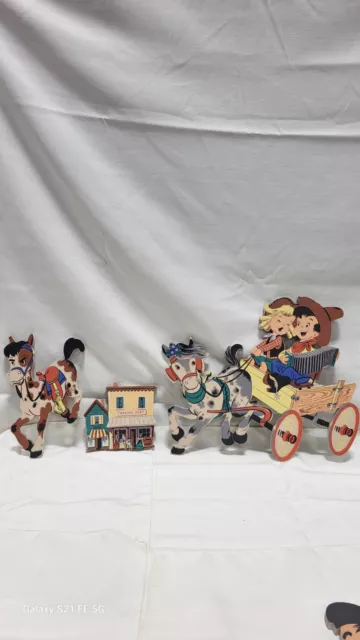 Vtg 1950's Dolly Toy Co. Cardboard Wall Hangings Western Cowboy Cowgirl Horse