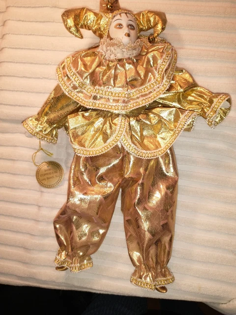 SHOW STOPPERS  Collectible ~ Porcelain ~16 Inch Gold Metallic Jester Doll