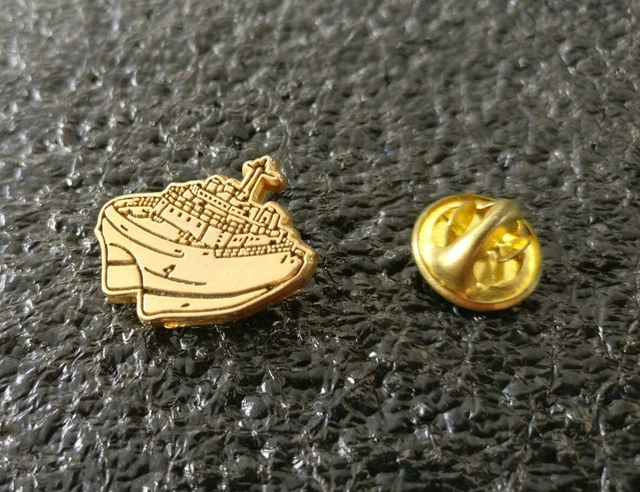 Pince à Cravate Vintage - Motif Bateau De Croisière / Paquebot - Doré Et Argenté