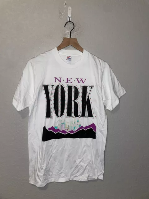 90s Vintage Test Print NY New York City Graphic Montana Whitefish Shirt White VT