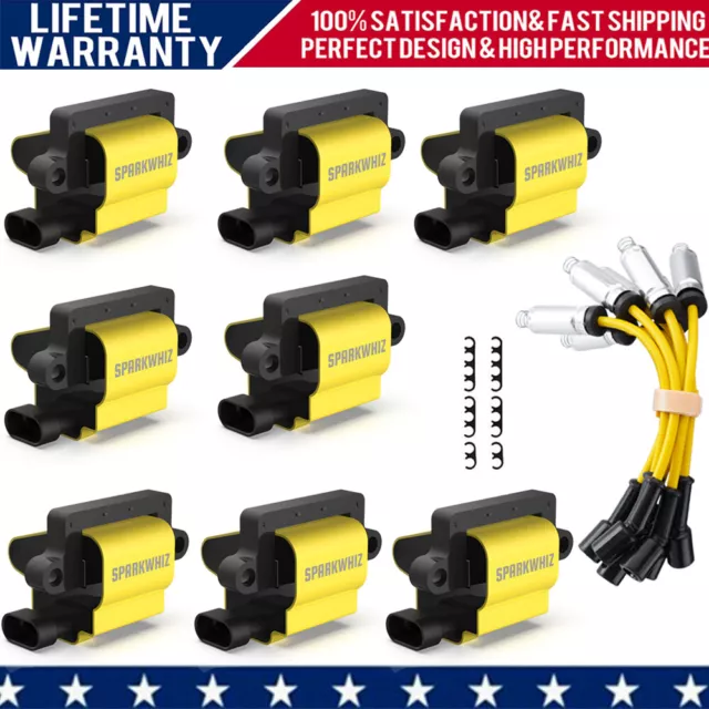 8 Pack Square Ignition Coil & Spark Plug Wire For Chevy GMC 4.8L 5.3L 6.0L 8.1L