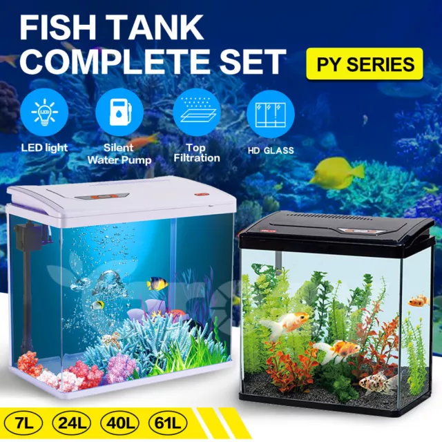 Aquarium Fish Tank LED Light Top Filter Silent Pump Complete Set 7L 24L 40L 61L