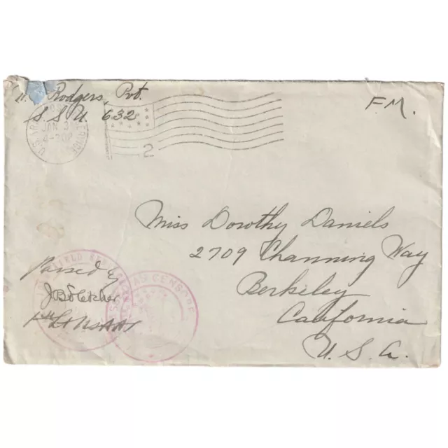 WWI Letter To Dorothy  Daniels Dec 28 1917 Censored From Somewhere In France AEF