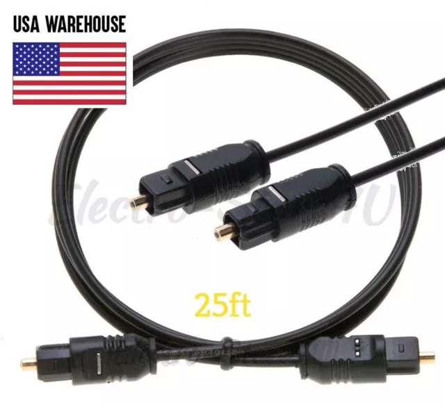 25ft Optical Fiber Cable TOSLink Digital Audio Wire Sound SPDIF Optic Cord DVD