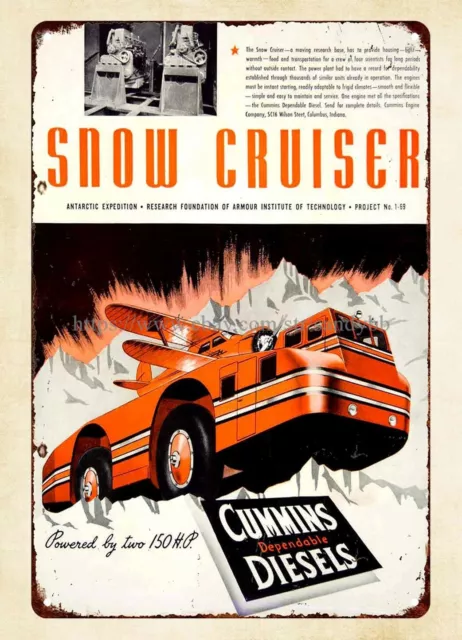 cool wall decor 1939 Cummins Diesel Engine Snow Cruiser metal tin sign