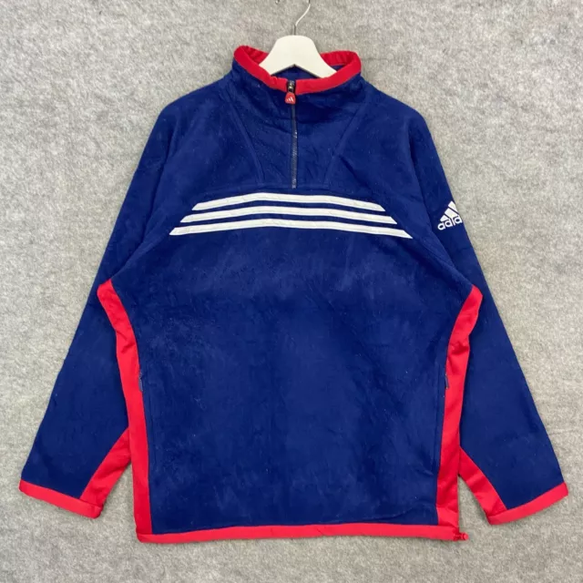 Vintage Adidas Fleece Mens Large Blue 1/4 Zip Jumper Sweatshirt Top Pullover Y2K