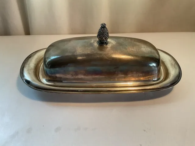 Wm Rogers 987 Silver Plate Butter Dish w/out glass Cover & Pineapple Finial
