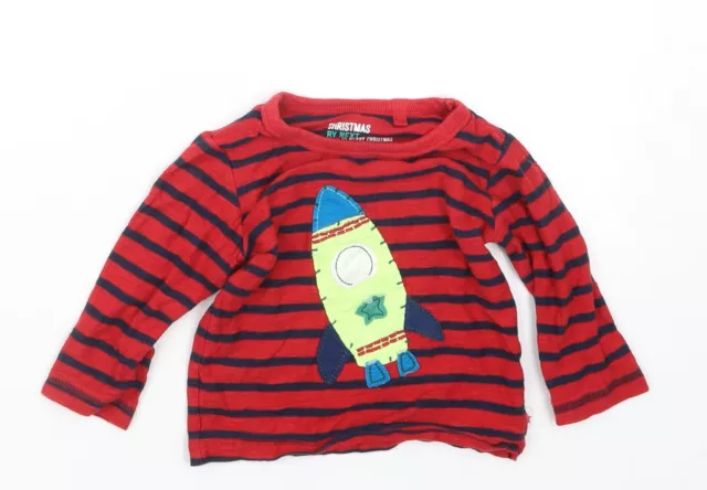 NEXT Boys Red Striped Cotton Basic T-Shirt Size 9-12 Months Crew Neck