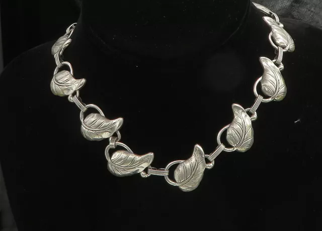DANECRAFT 925 Sterling Silver - Vintage Floral Leaf Chain Necklace - NE3339