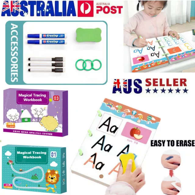 Magical Tracing Workbook Kids Writing Practice Reusable Calligraphy Copybook Set