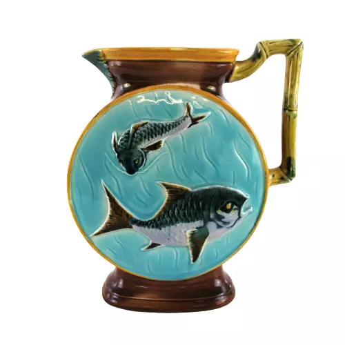 Joseph Holdcroft Majolica Fish Motif Moon Vase Jug 1877 Antique